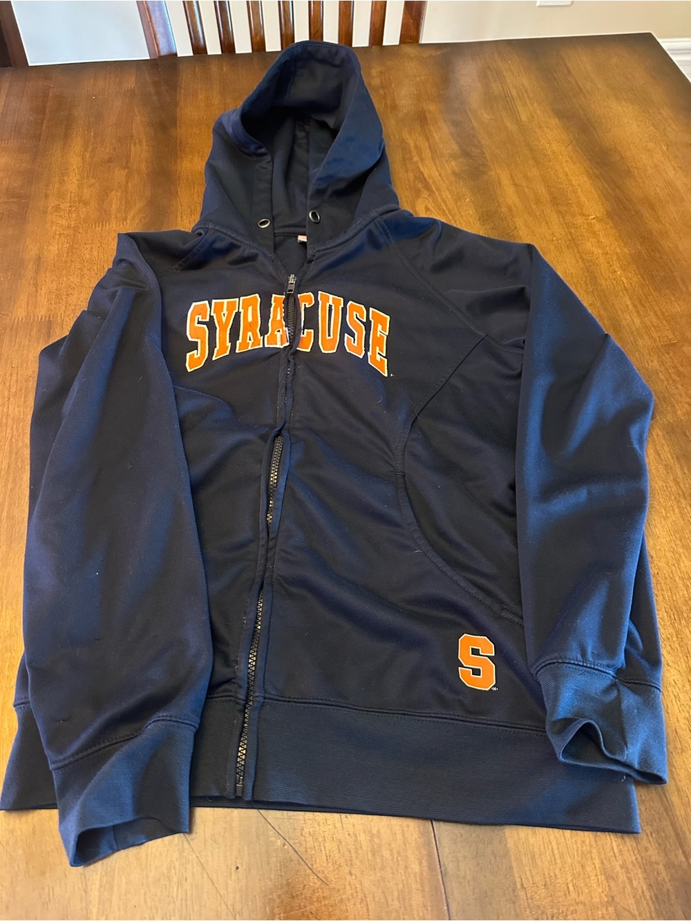 Stadium Athletics Navy Hoodie with Orange Lettering